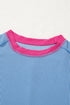 Retro Vibe Contrast Trim Corded Knit Short Sleeve Top